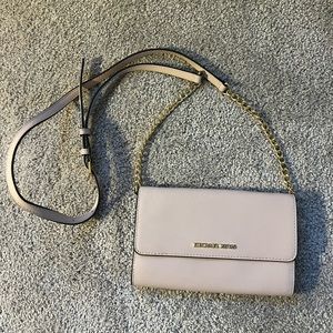 Michael Kors blush pink leather purse with adjustable and removable strap